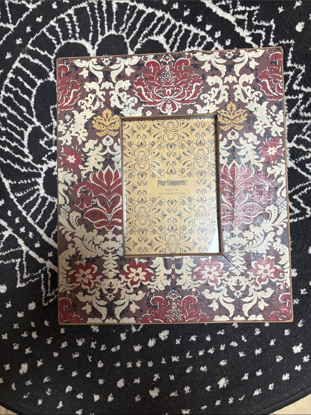 Pier 1 Red, Cream and Gold Ornate Damask Picture Frame 5X7